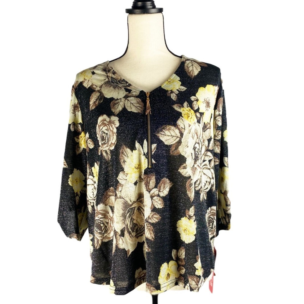 Black floral long sleeve blouse